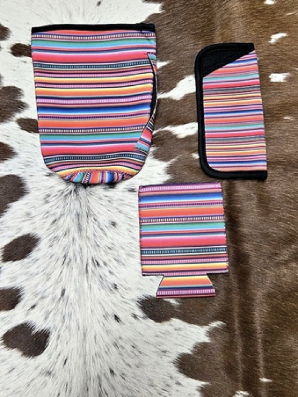 Multicolor Serape Striped Glasses Case And Coozie Set FREE Personalization